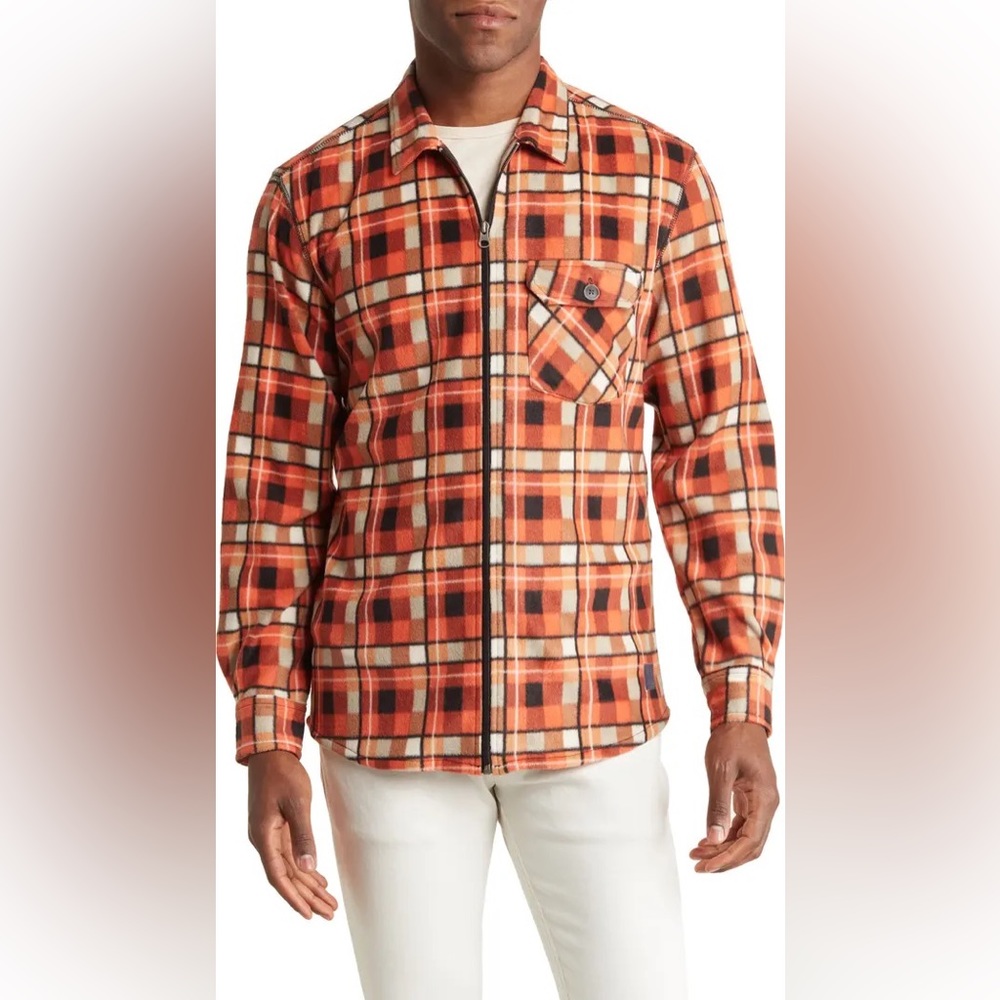 Vintage 1946‎ Windowpane Check Microfleece Zip Shirt Jacket
